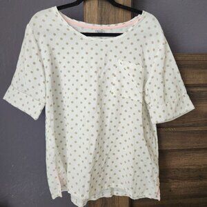 Symple NYC‎ Women’s M/L LINEN Cotton Polka Dots Top Blouse Pullover Boxy White